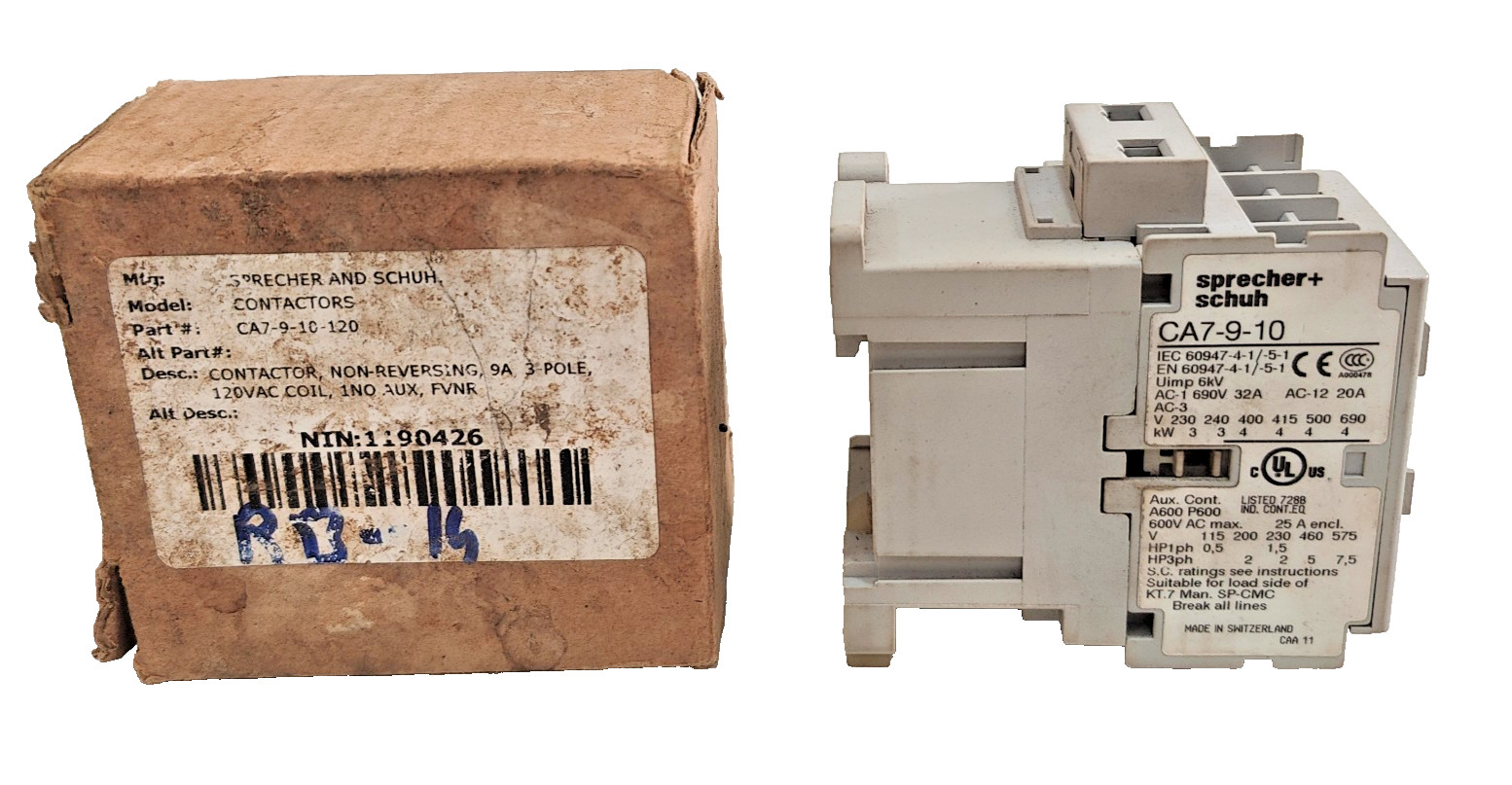 *NEW IN BOX* Sprecher & Schuh CA7-9-10-120 contactor 110-120V 50/60HZ