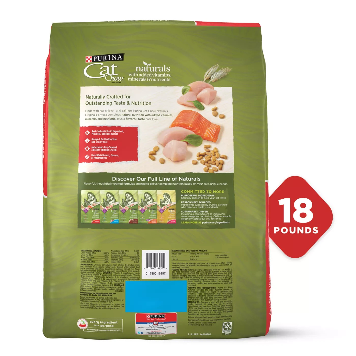 3 PACK Purina Cat Chow Naturals, Dry Cat Food, Chicken & Salmon, 18 lb Bag