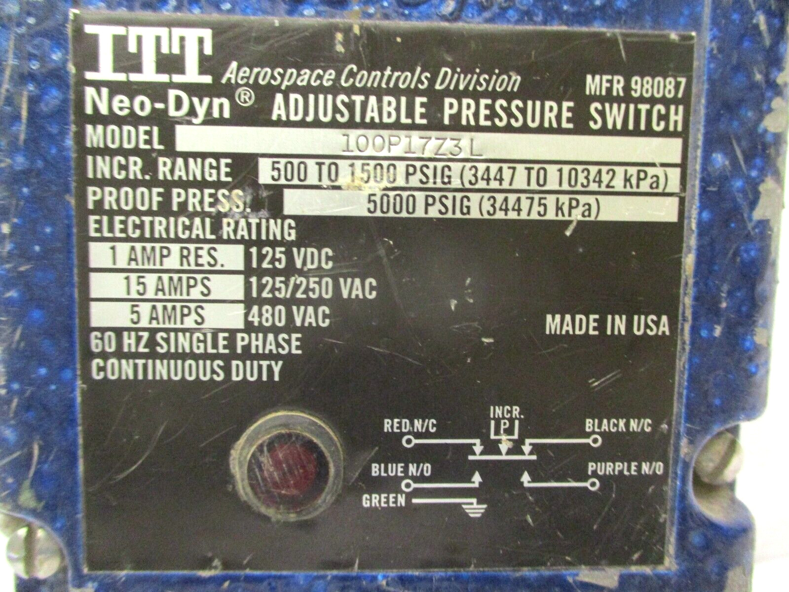 ITT Neo-Dyn 100P17Z3L Adjustable Pressure Switch A7142LR