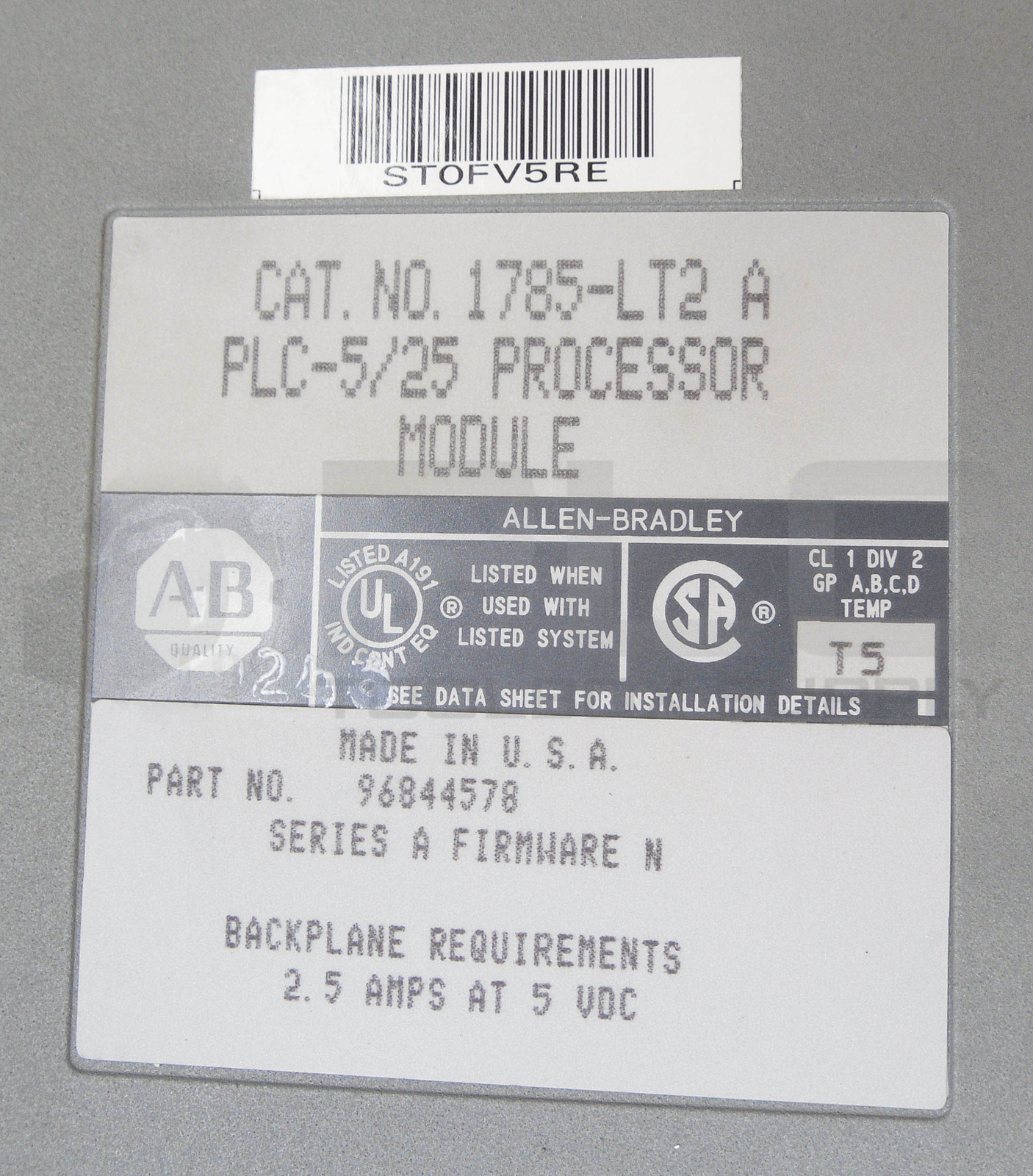 NEW ALLEN BRADLEY 1785-LT2 /A PLC-5/25 PROCESSOR MODULE 2.5A 5VDC