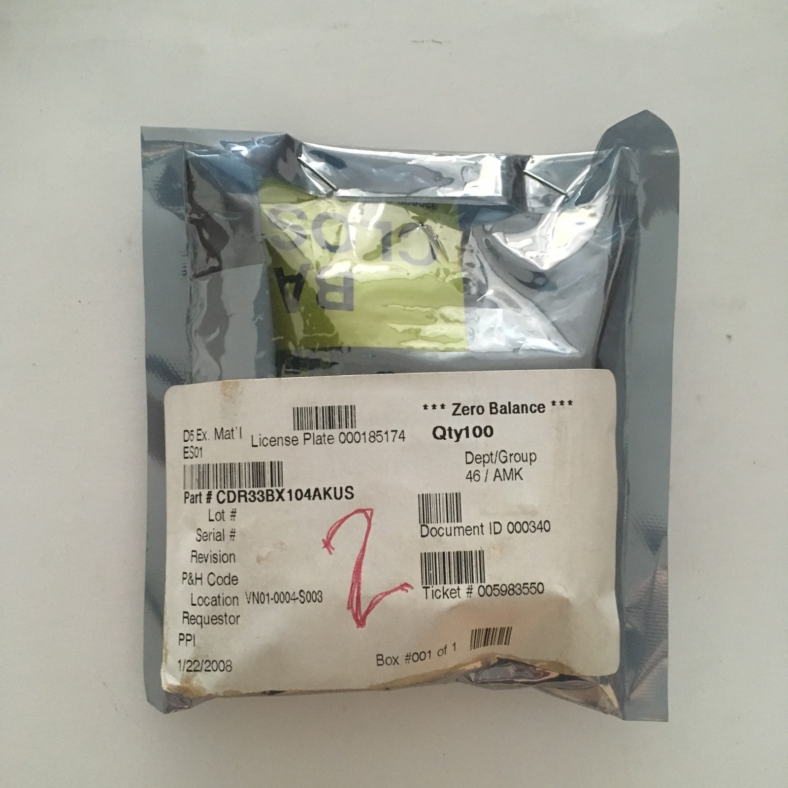 MILITARY SPEC CDR33BX104AKUS CAPACITOR FIXED (LOT OF 2)