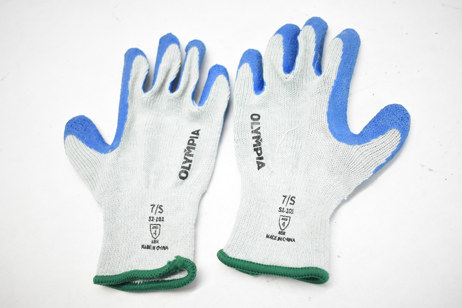 Olympia SI-101 Work Gloves 7/S Small Blue Latex Coated Safety Grip 32 Pairs