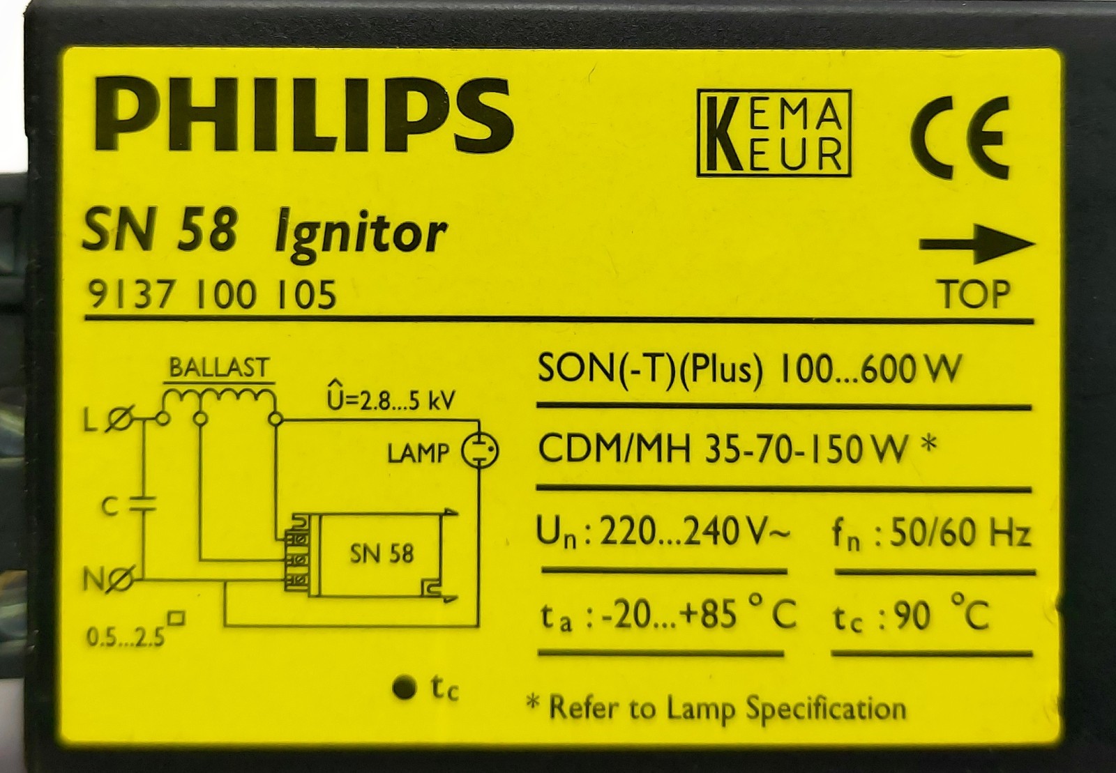 PHILIPS SN 58 Ignitor Starter for HID Lamps 220-240V 50/60Hz 9137 100 105