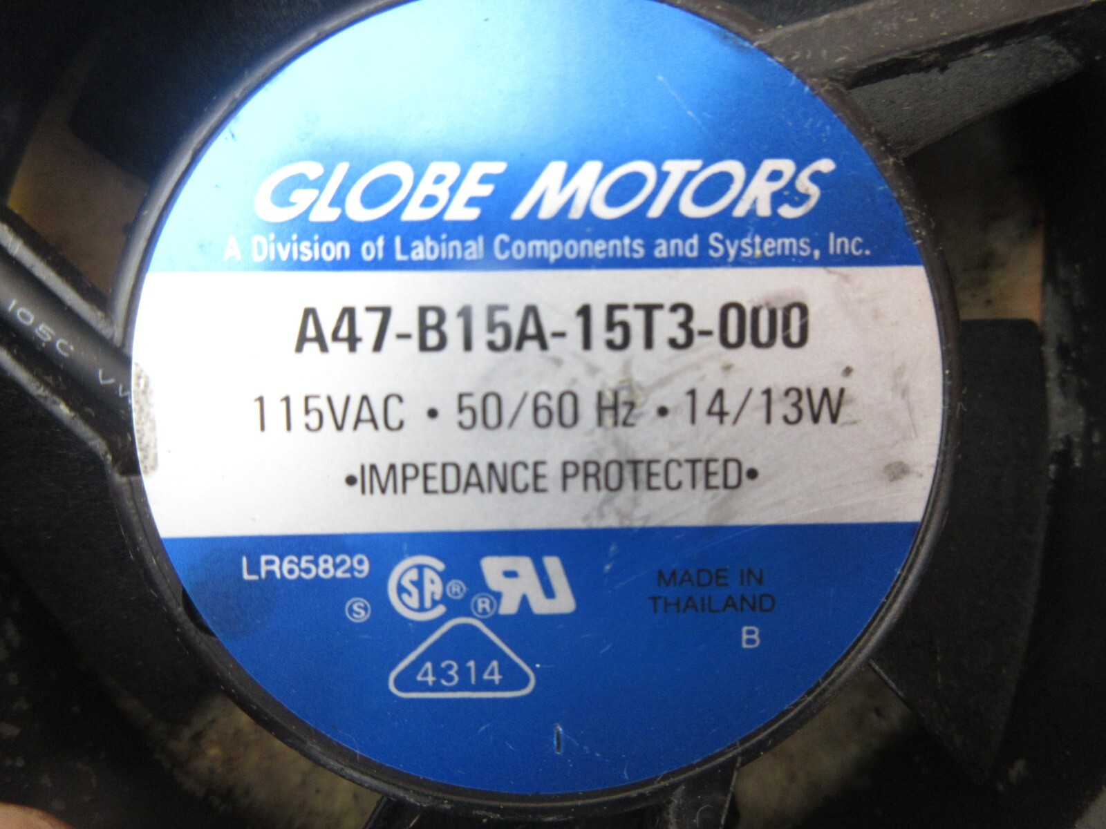 GLOBE MOTORS FAN A47-B15A-15T3-000 115VAC 50/60HZ 14/13W
