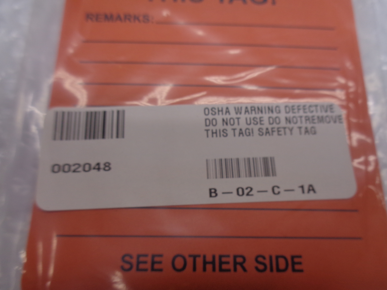 INDUSTRIAL SPARE B-02-C-1A WARNING TAG PKG OF 10 NSNP