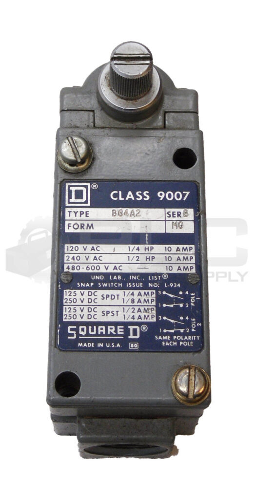 SQUARE D 9007 B64A2 /B LIMIT SWITCH 600VAC 10A 1/2HP