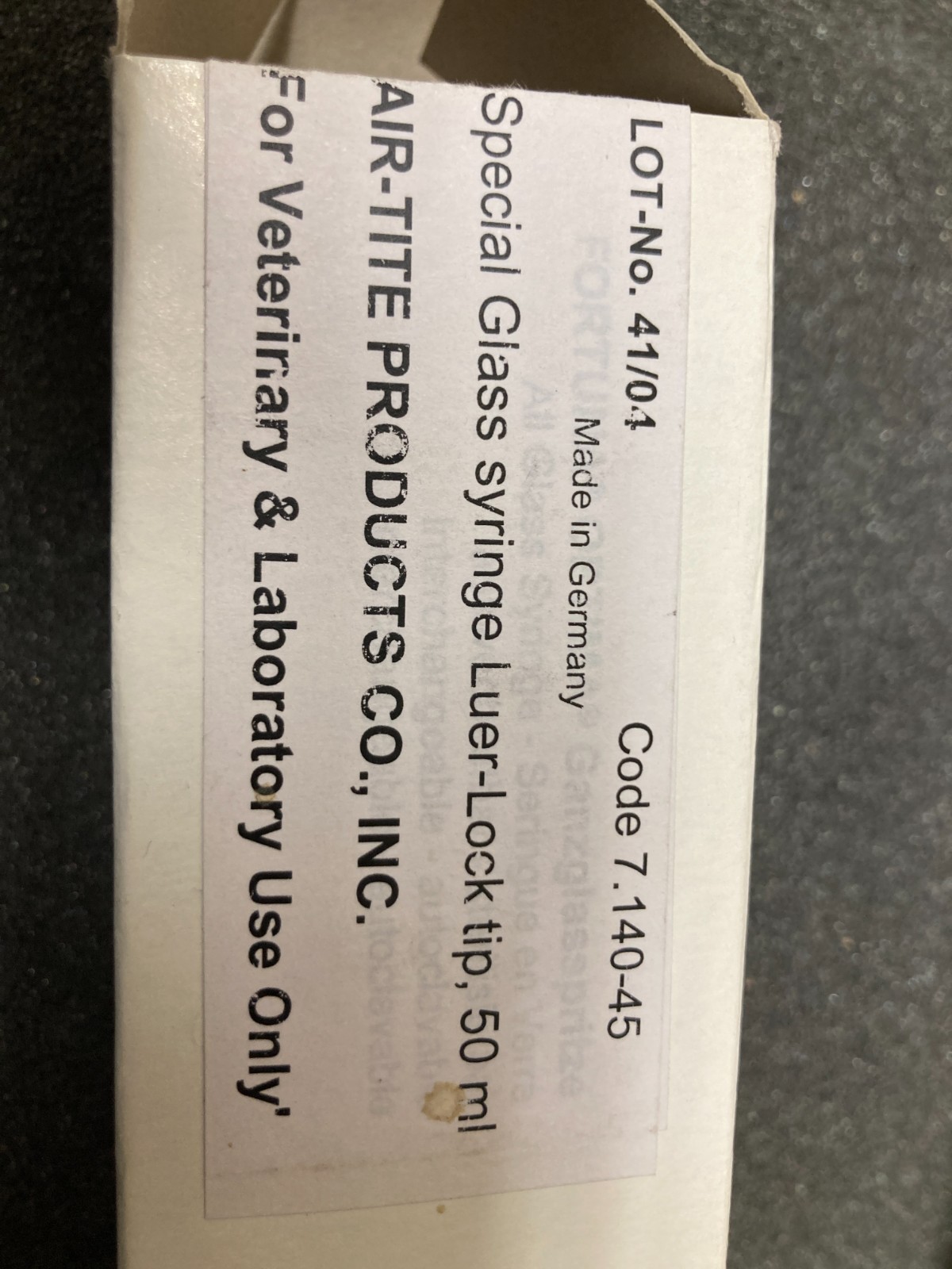 Fortuna Optima Syringe 50ML Glass Luer Lock Syringe Air Tite 7.140-45