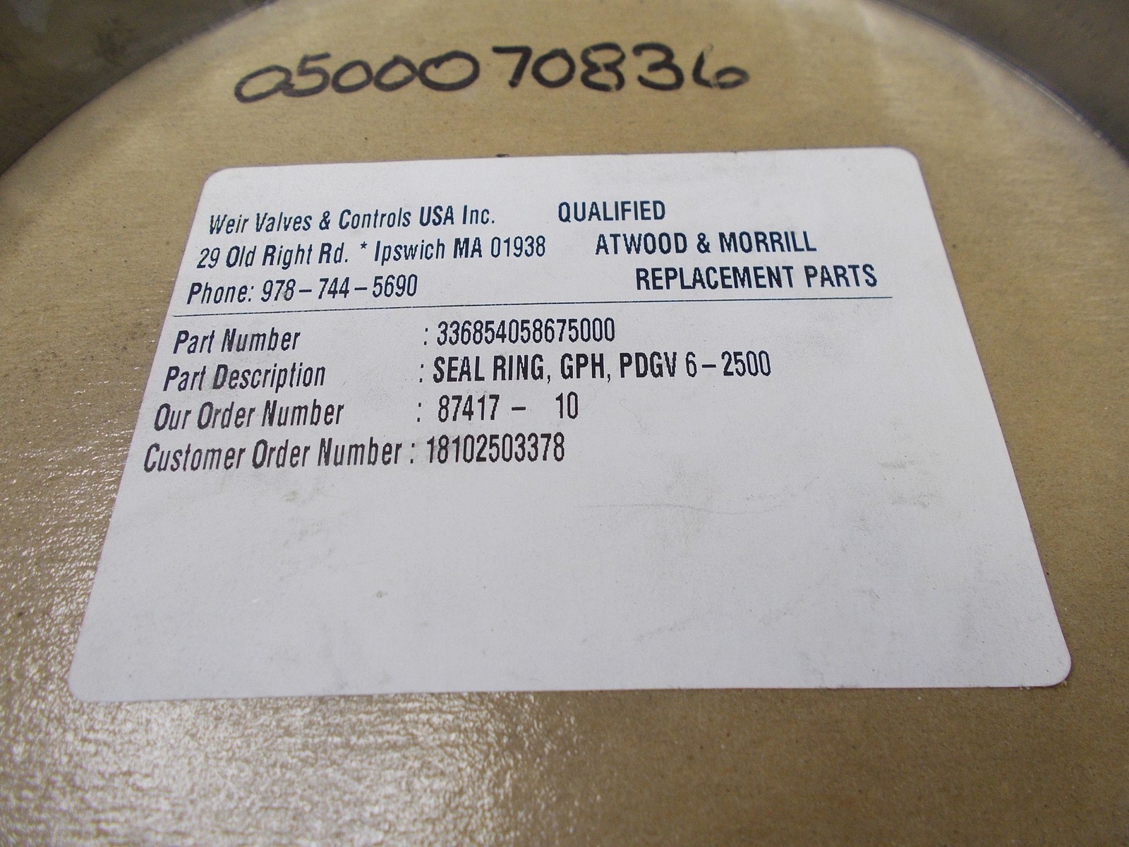 NEW Weir Valves & Control Seal Ring 336854058675 000 *FREE SHIPPING*