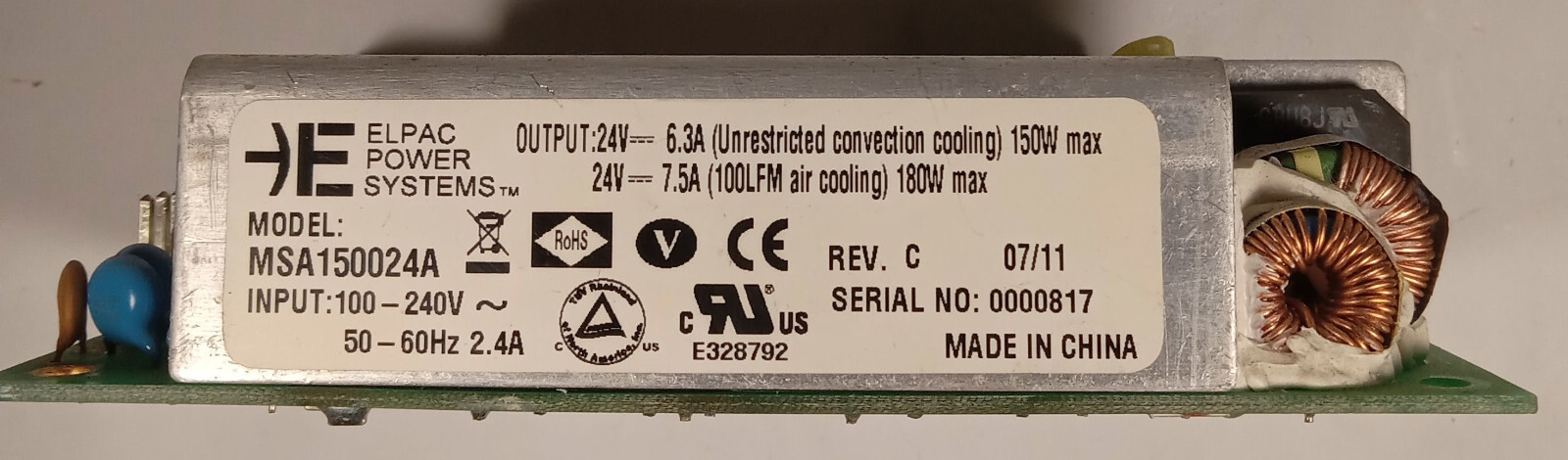 1 USED ELPAC MSA150024A OPEN FRAME POWER SUPPLY UNB ***MAKE OFFER***