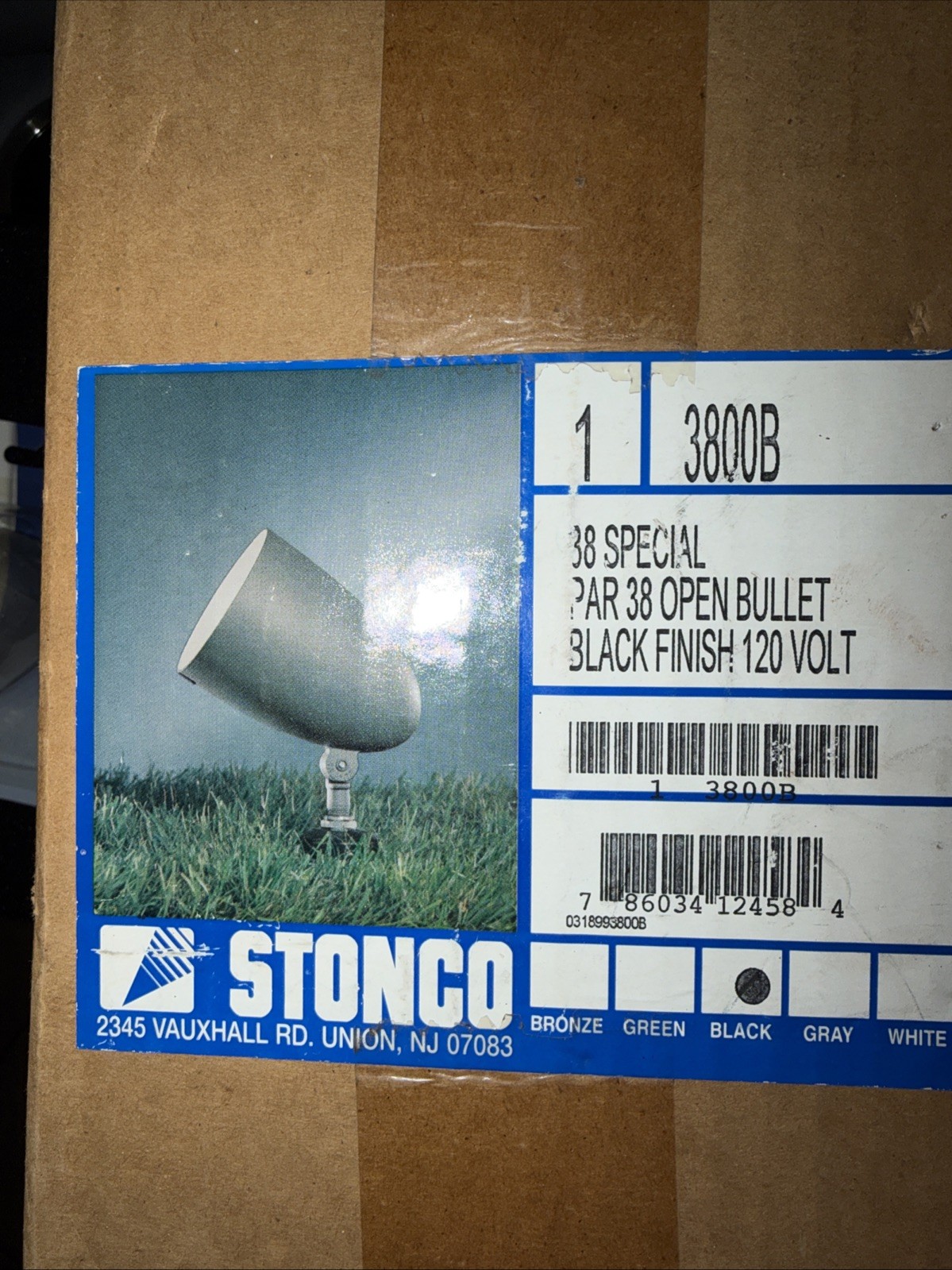 STONCO 3800B 120V 120 Volt Black Finish Par 38 Open Bullet Spotlight