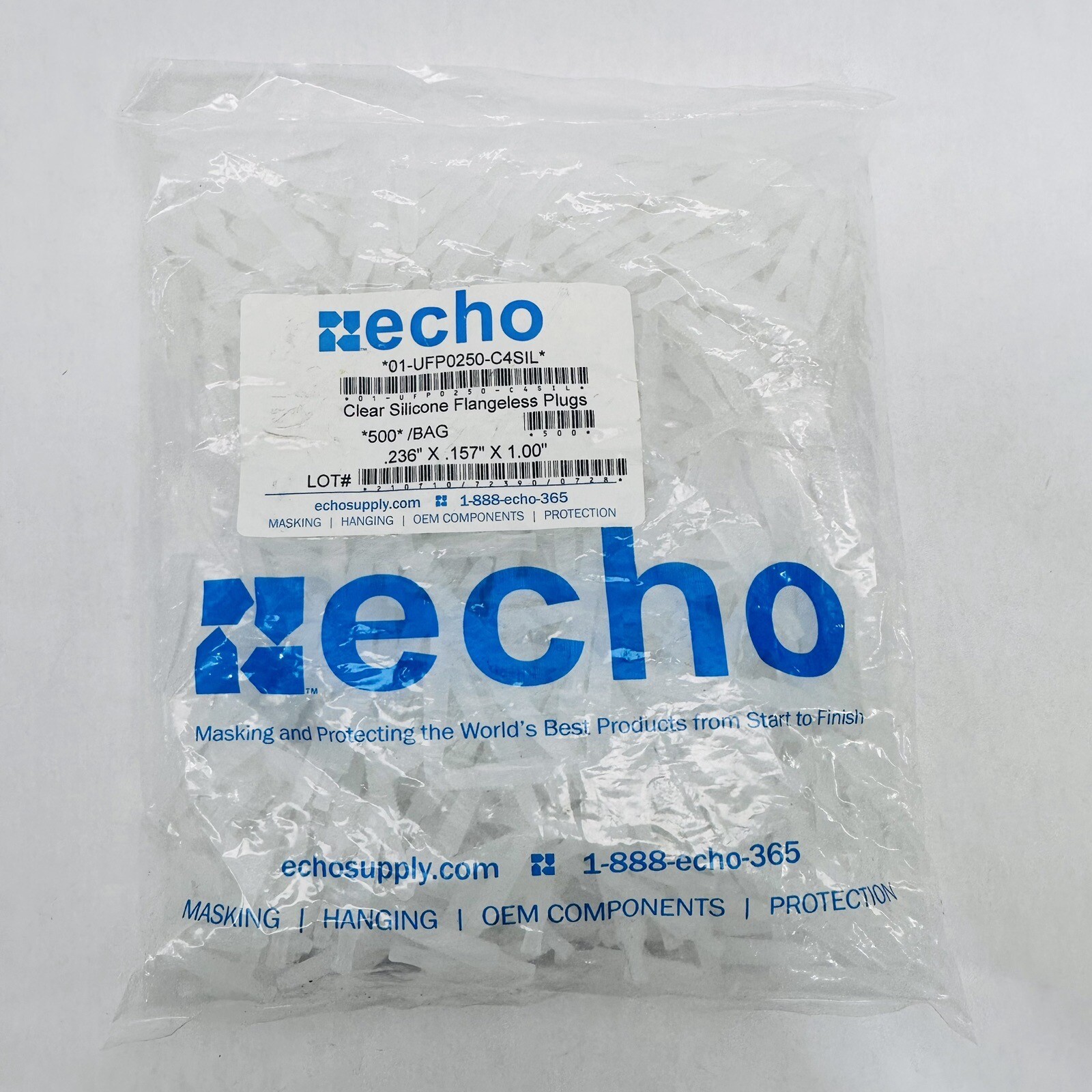 (BAG OF 500) ECHO 01-UFP0250-C4SIL CLEAR SILICONE FLANGELESS PLUGS