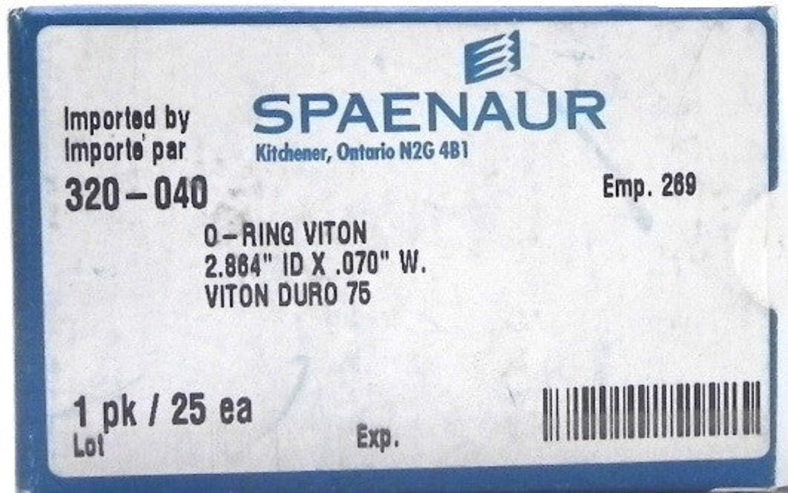 Spaenaur O Ring Viton 75 Duro Black 320-040 (25 Pcs)