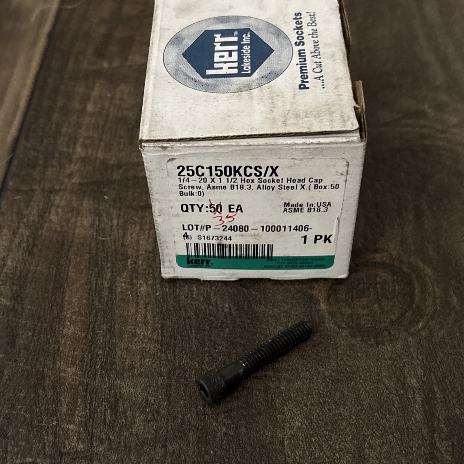 (33 Qty) 1/4-20x 1-1/2 Hex Socket Head Kerr Cap Screw 25C125KCS Allen