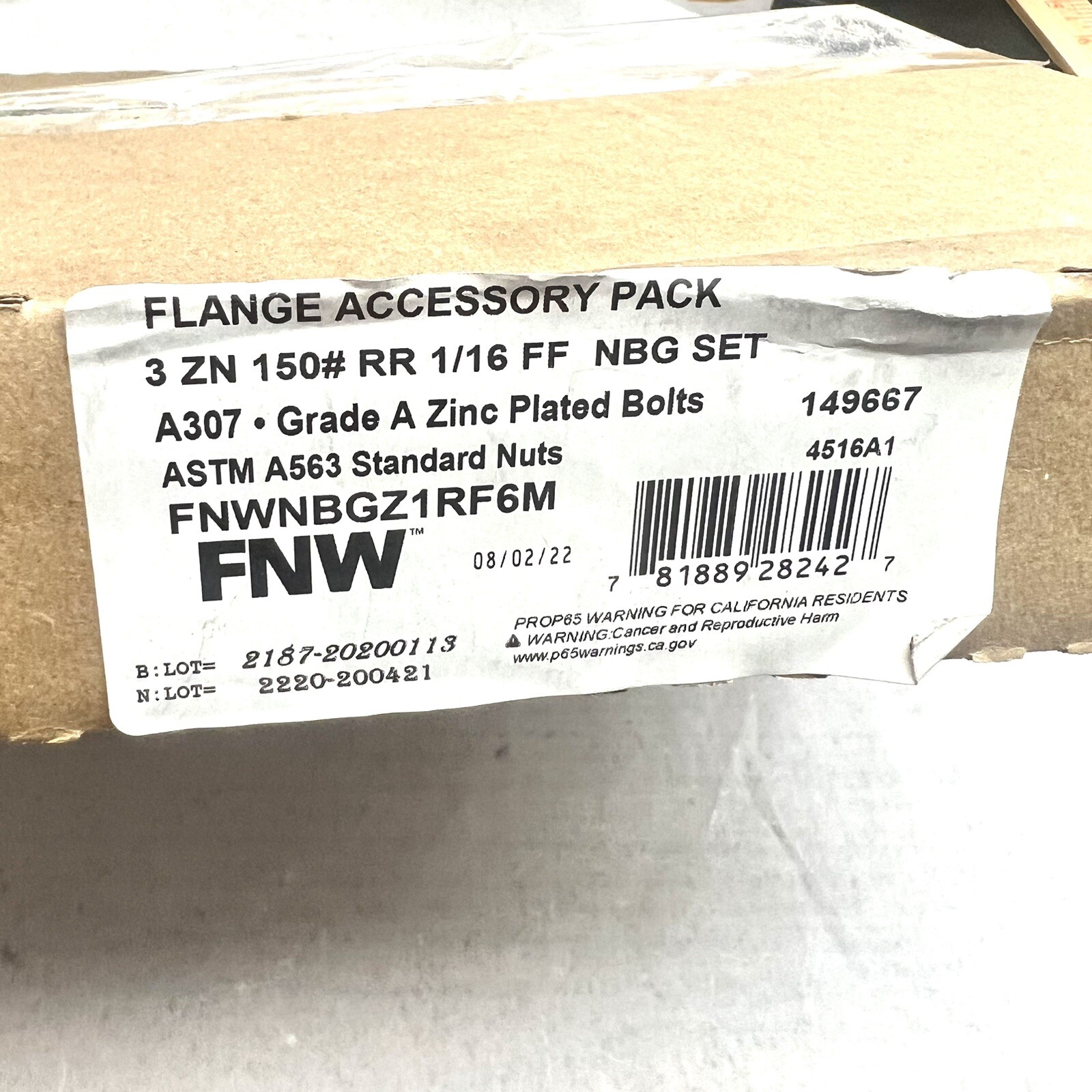FNWNBGZ1RF6M FLANGE KIT 3ZN 150# RR 1/16 ZINC PLATED BOLTS