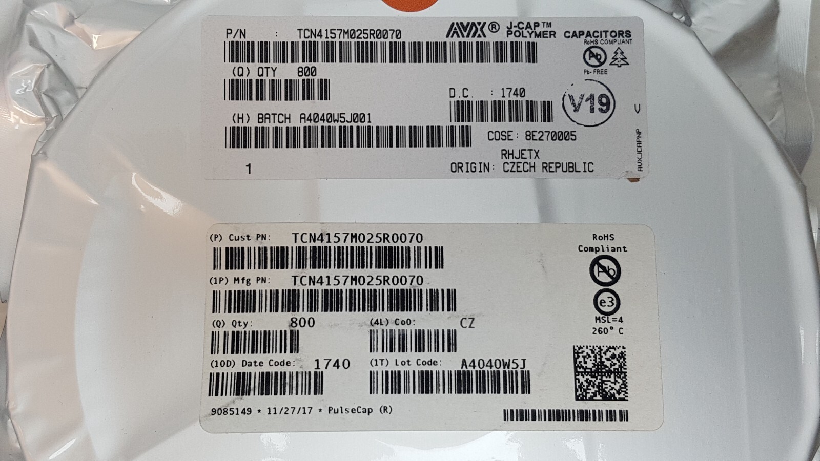 800PCS KYOCERA AVX TCN4157M025R0070 Tantalum Capacitors – Polymer