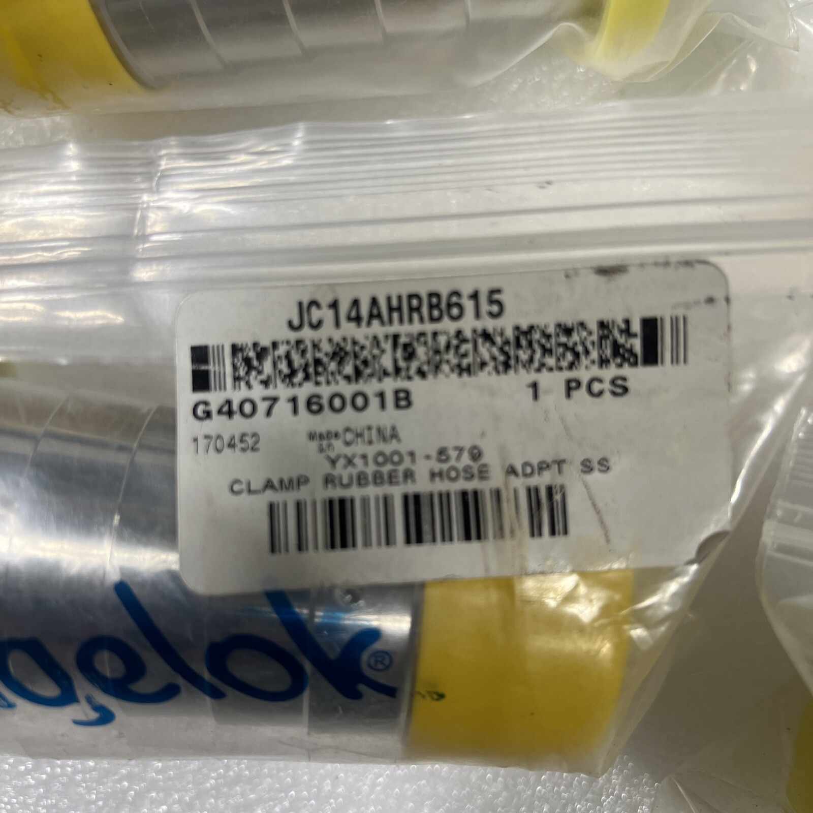 SWAGELOK JC14AHRB615 CLAMP RUBBER HOSE ADPT SS * NEW LOT OF 4 *