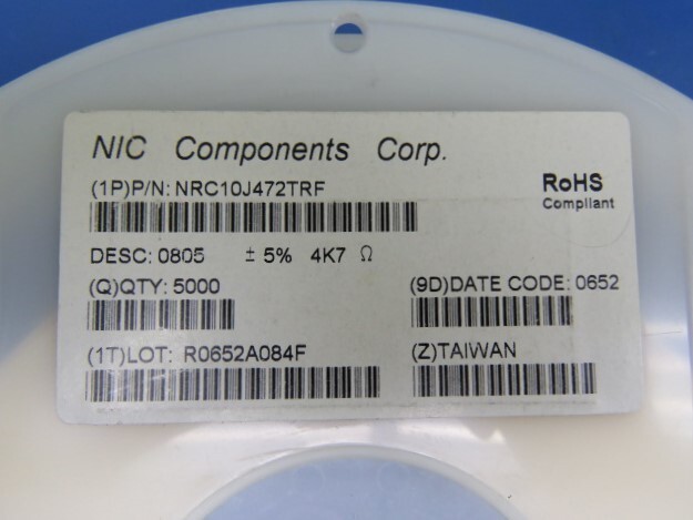 NIC COMPONENTS CORP NRC10J472TRF Qty of 980 per Lot Res Thick Film 0805 4.7K O
