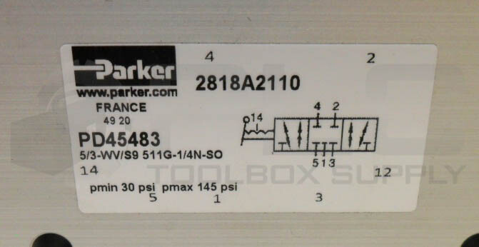 NEW PARKER PD45483 CONTROL VALVE 30-145PSI 5/3-WV/S9 511G-1/4N-SO