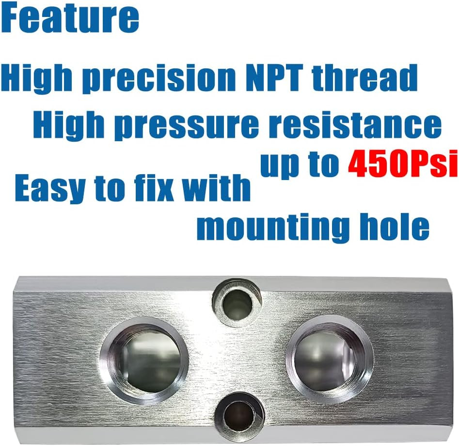 Quality 2 Way 4 Port Air Manifold 1/2″ NPT Supply Port 1/4″ NPT Outport with Mou