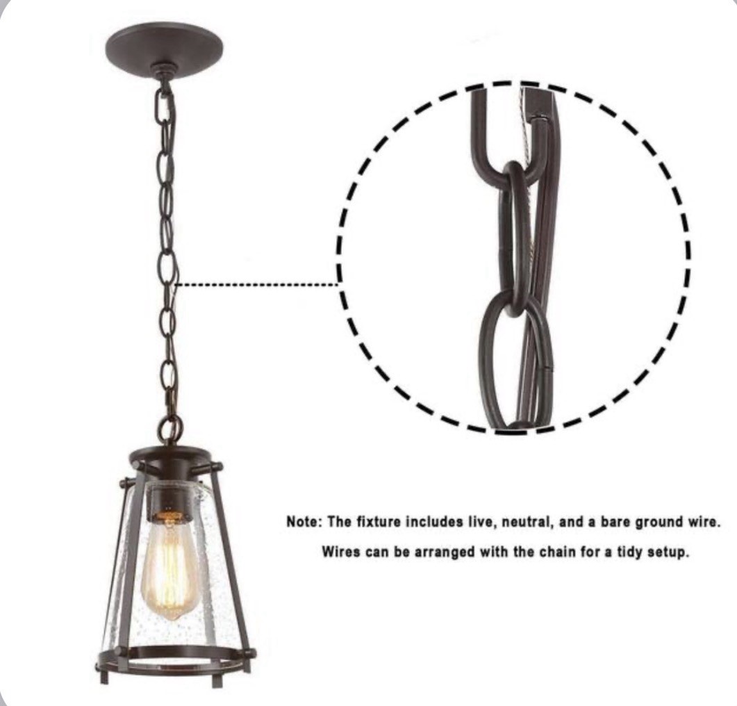 LNC A03628 Farmhouse 1-Light Oil Rubbed Bronze Seeded Glass Pendant Light Open B