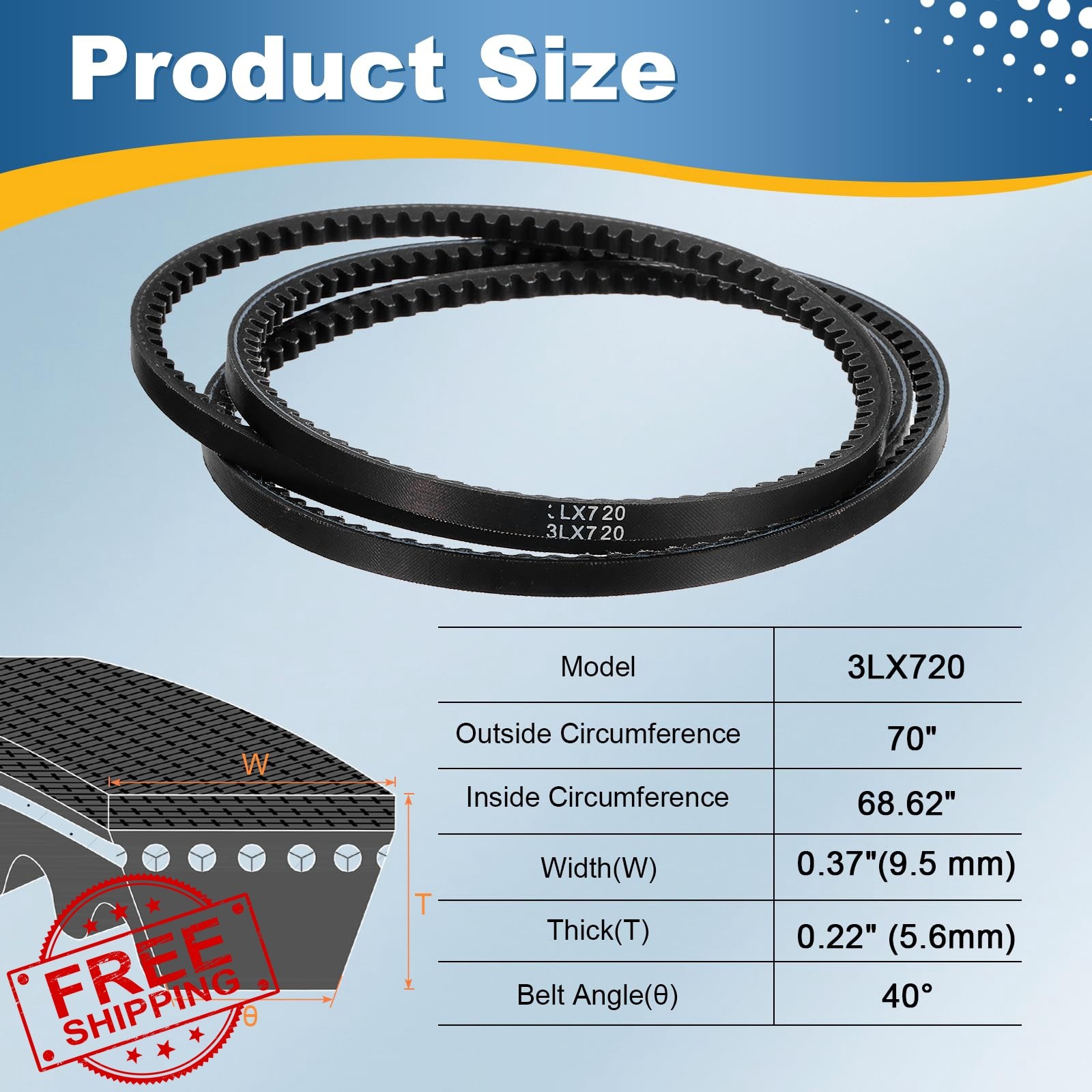 uxcell 3L720 Cogged V Belt 72″Circ x 0.37″W 2 Pcs