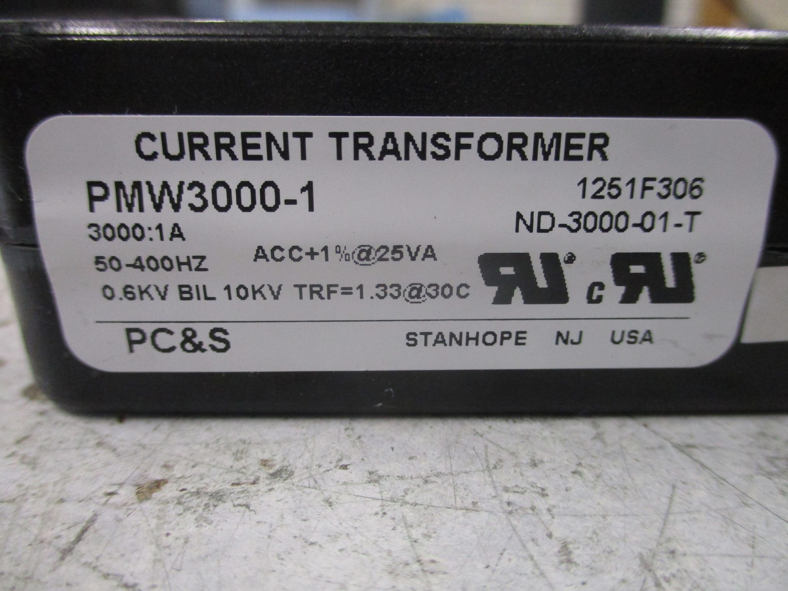 PC&S Current Transformer PMW3000-1 Ratio 3000:1A 600V 50-400Hz 10KV BIL Used