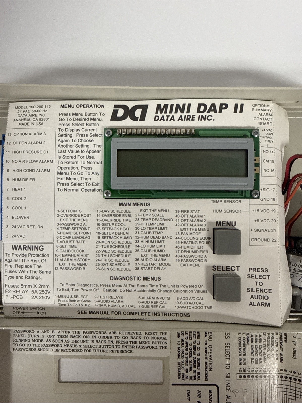 Data Aire Inc. MINI DAP II Alarm Processor Control Interface DAPG-0534-P
