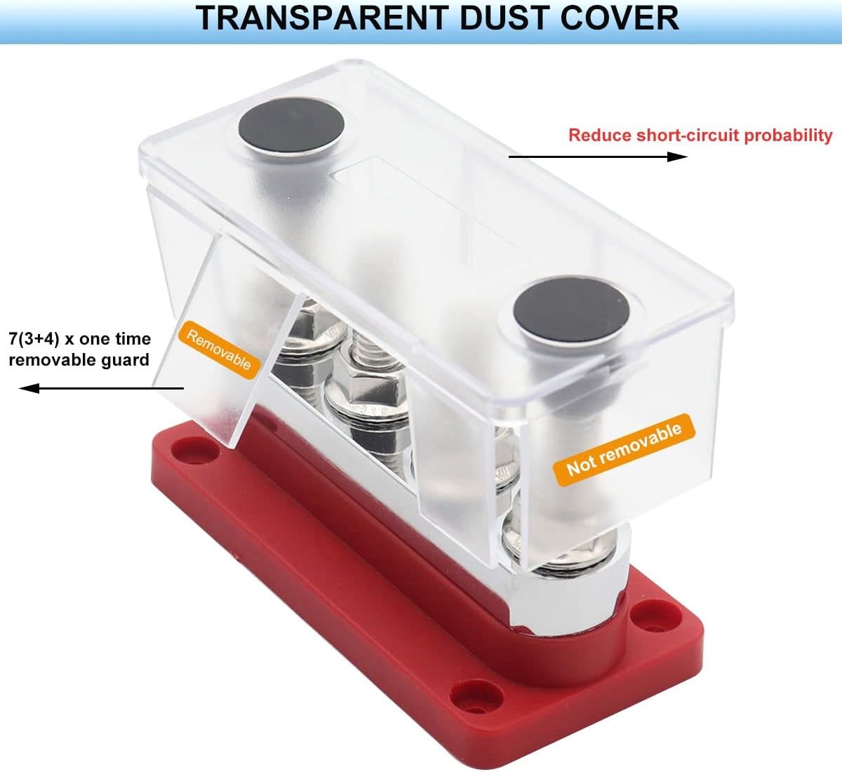 600A Heavy Duty Power Distribution Terminal 4x 3/8- Black& Red