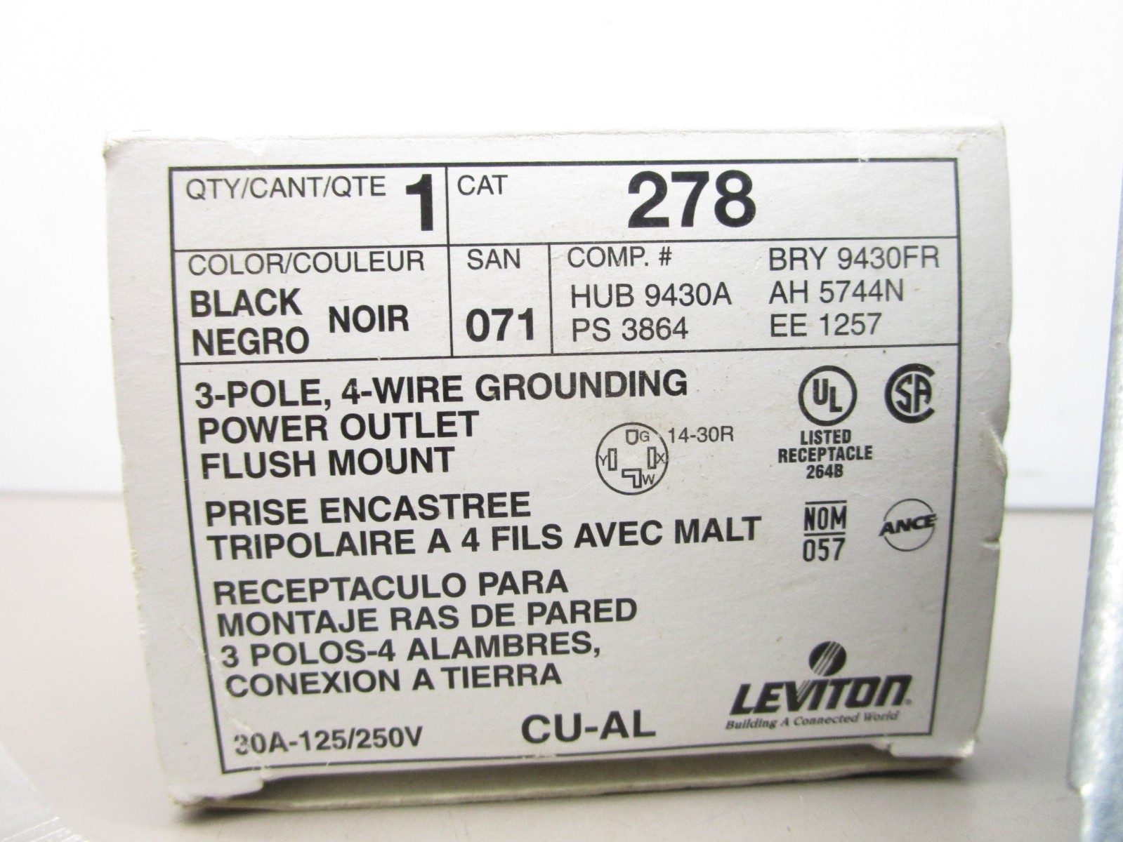 Leviton 278 Electrical Outlet Receptacle 30A 125/250V 3-Pole 4-Wire Grounded