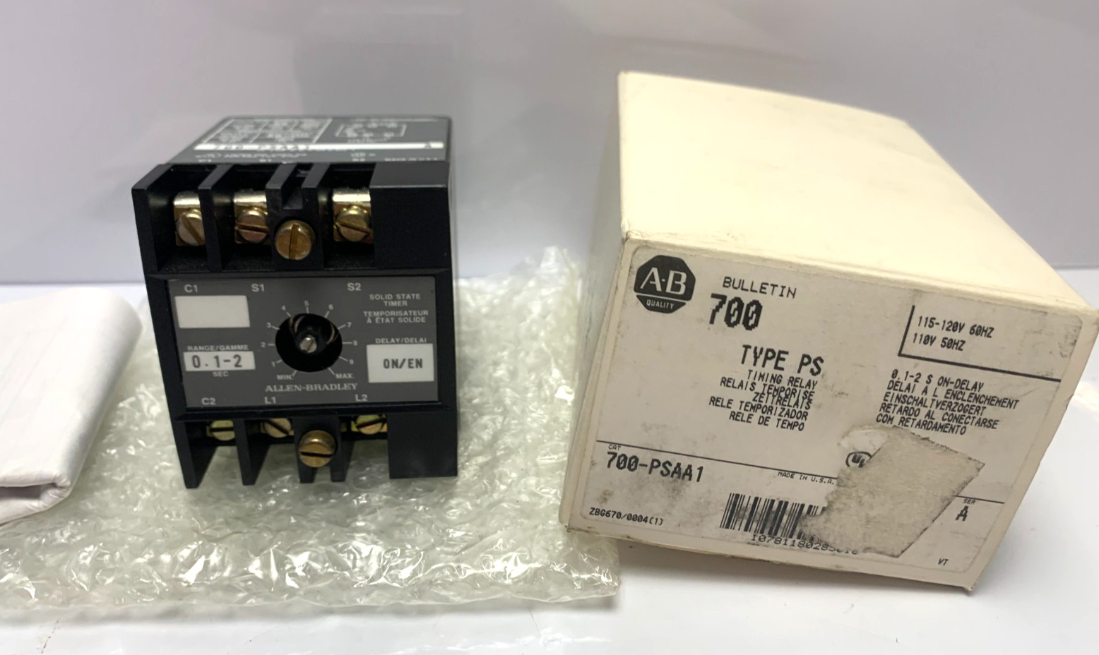NEW ALLEN BRADLEY 700-PSAA1 /A TIMING RELAY 115-120V 60HZ 110V 50HZ 0.1-2S DELAY