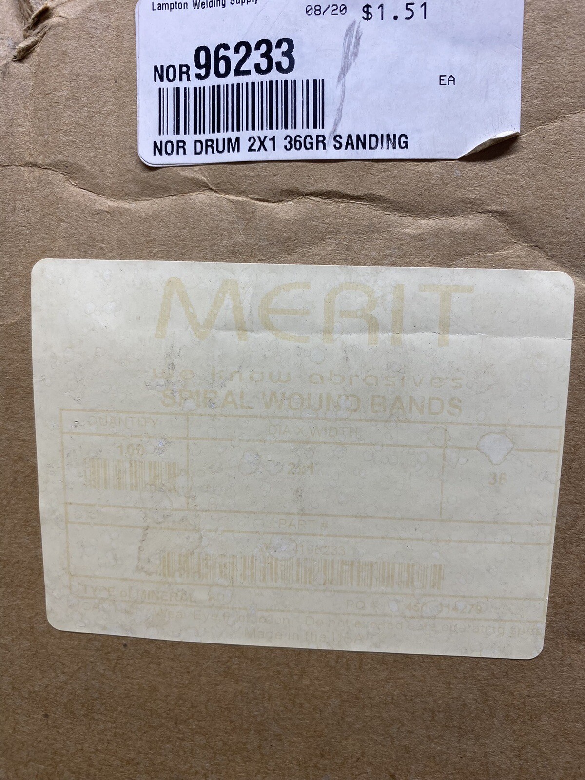 LOT OF 98 MERIT SPIRAL WOUND BANDS 2 X 1″ 36 Grit – Very Coarse
