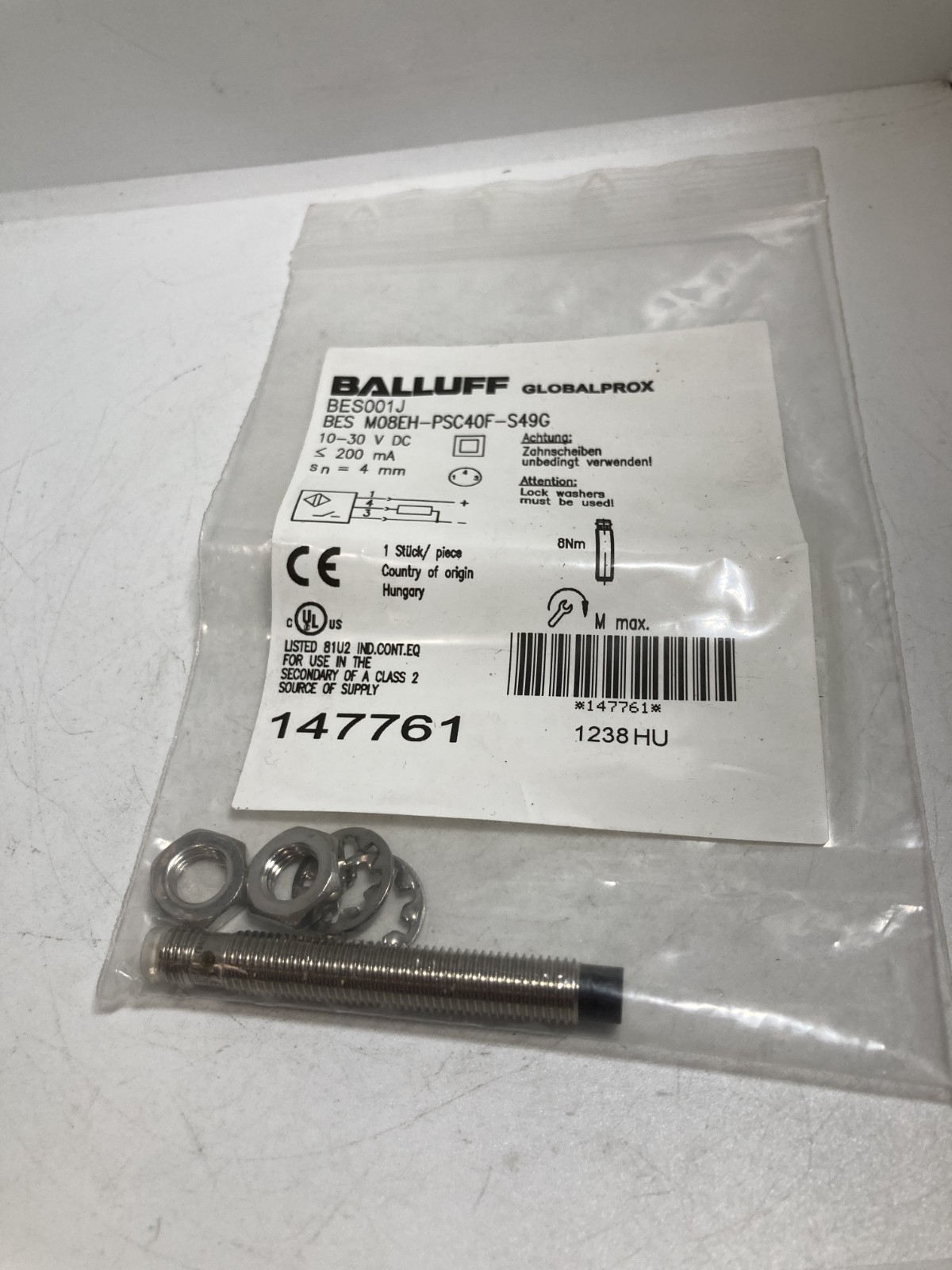 BALLUFF BES M08EH-PSC40F-S49G PROXIMITY SENSOR 10-30VDC 200MA SEN 4MM NIB