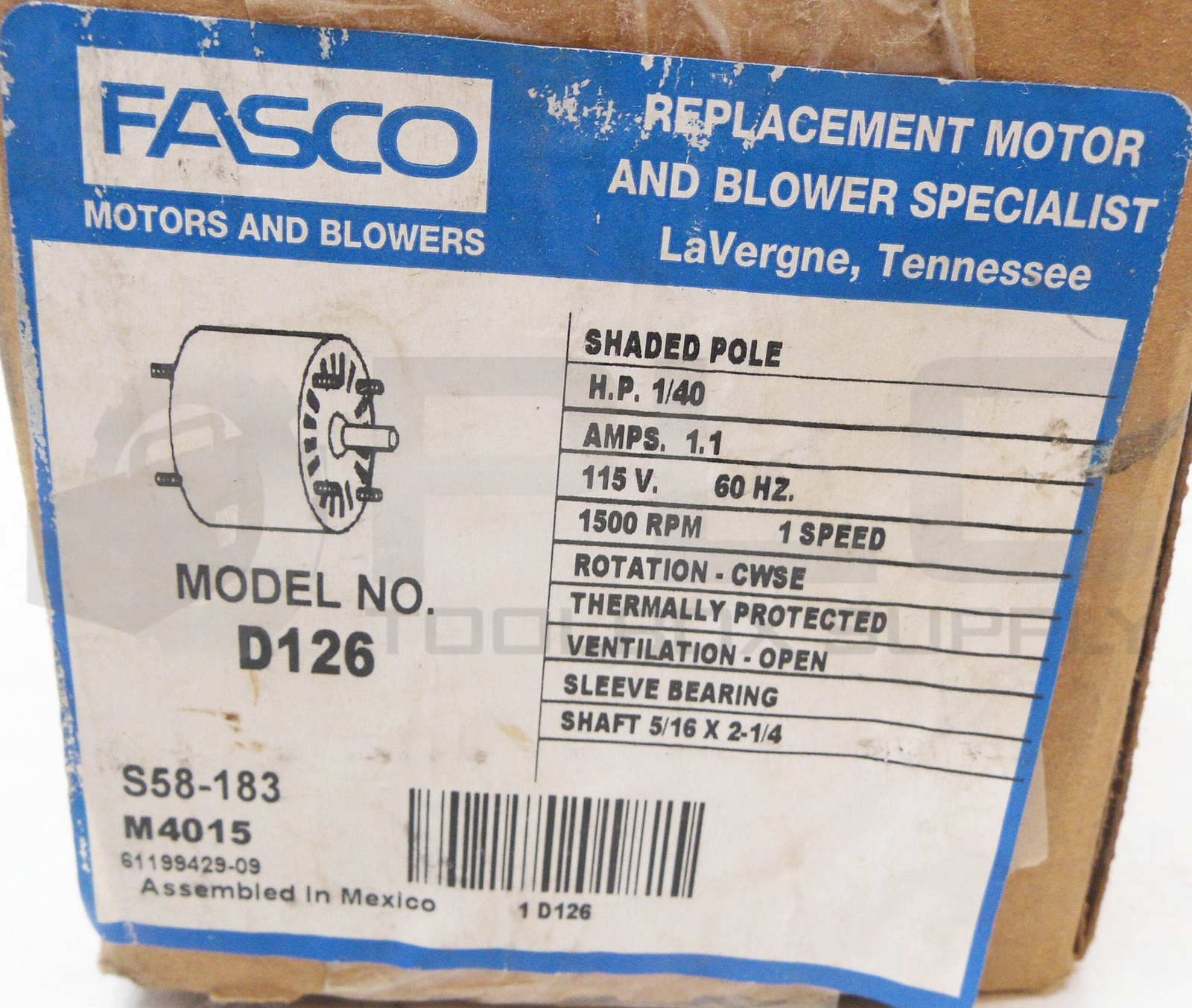 SEALED NEW FASCO D126 MOTOR 1/40HP 150RPM 1.1A 115V 60HZ 1 SPEED