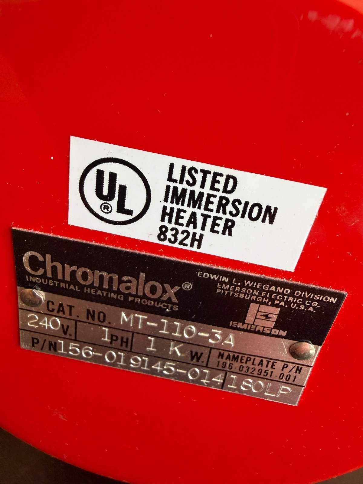 CHROMALOX Screw Plug Immersion Heater 139387 240V 1KW 1PH MT-110-3A