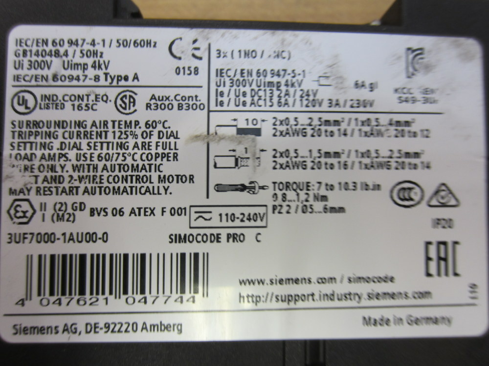 Siemens 3UF7000-1AU00-0 Motor Control W/O Screw Terminals