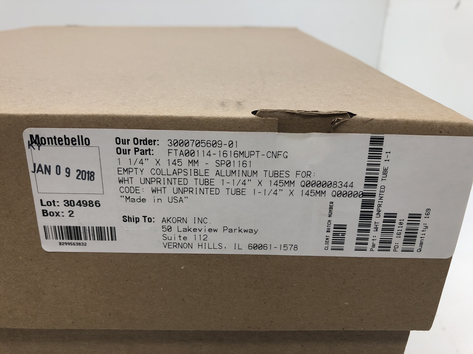(QTY.169) MONTEBELLO FTA00114-1616MUPT-CNFG EMPTY COLLAPSIBLE ALUMINUM TUBES