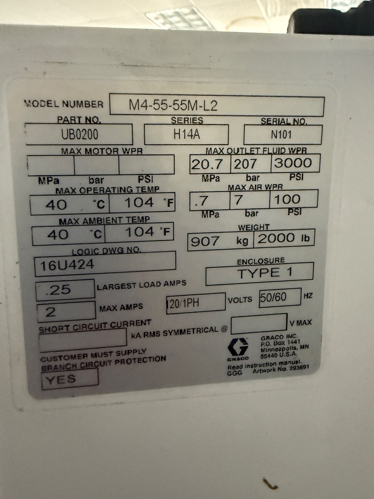 Fluid Automation M4-55MLR Meter-Mix Dispense System – 120V – Powers Up as Shown
