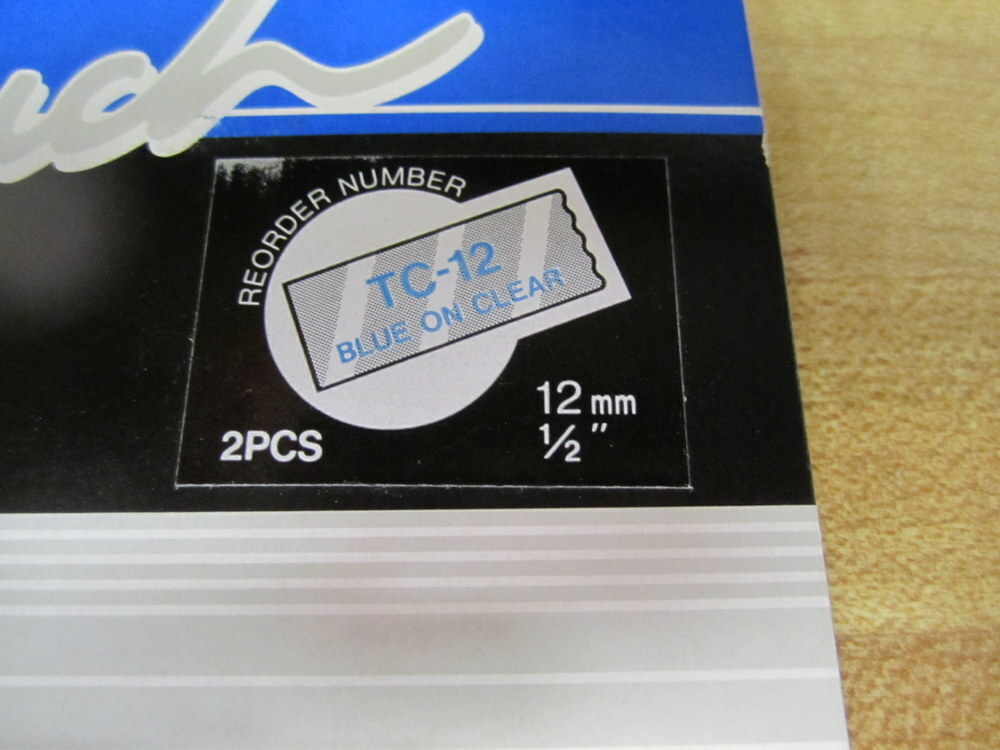 Brother TC-12 Tape Cassette TC12 Blue On Clear (Pack of 2)