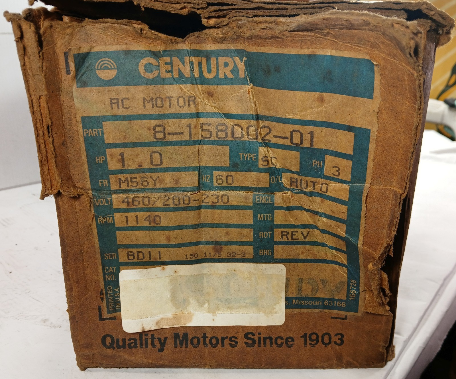 1 NEW CENTURY 8-158002-01 1140 RPM 1 HP M56Y FRAME BLOWER MOTOR NIB *MAKE OFFER*