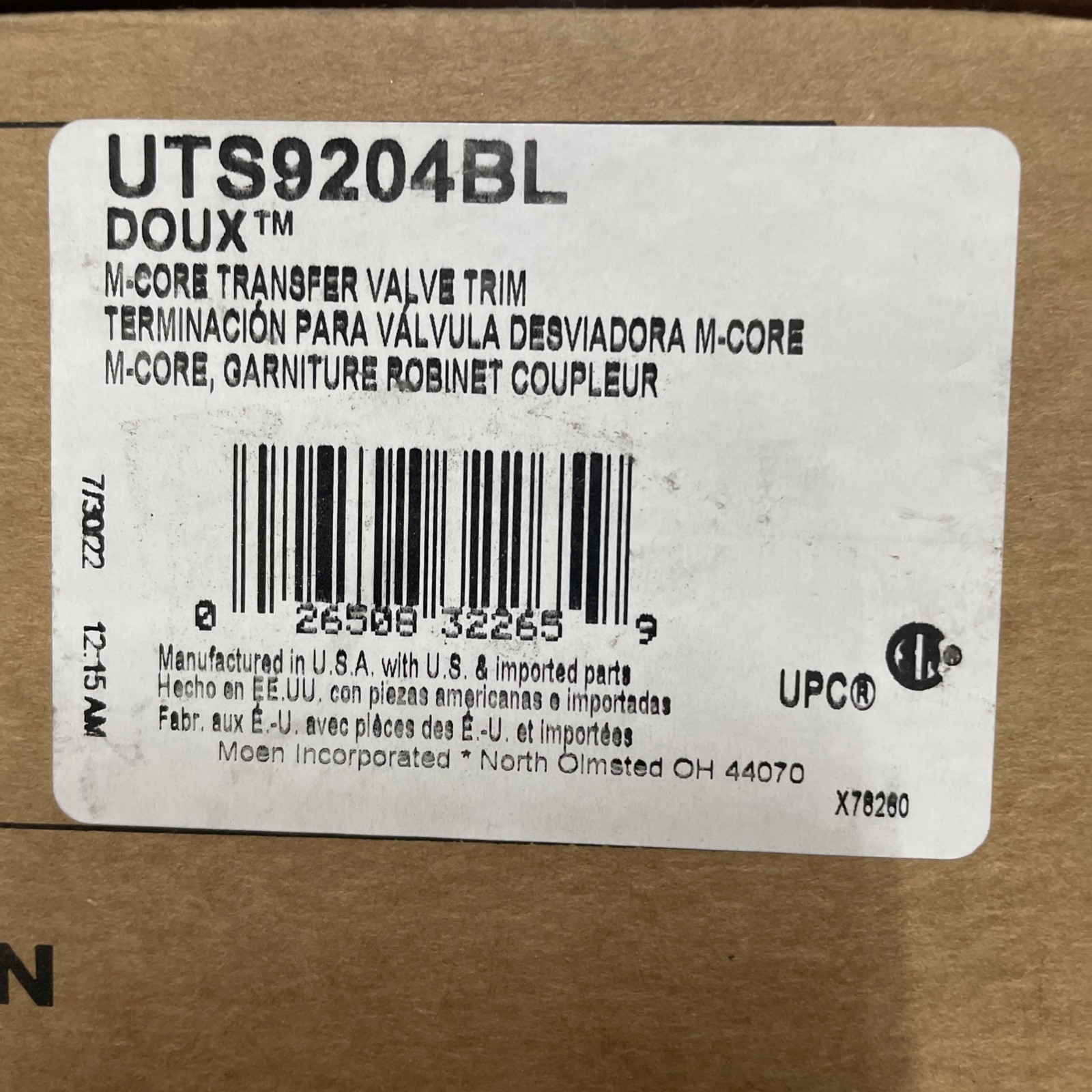 Moen UTS9204BL Doux Single Handle Diverter Valve Trim in Matte Black