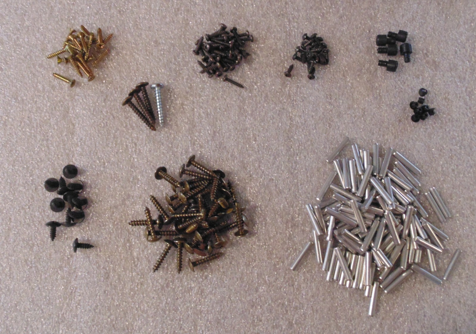 ASSORTED LOT OF BUSH CABINET HARDWARE, HINGES, BOLTS, TITUS FASTENER, CLOSURES