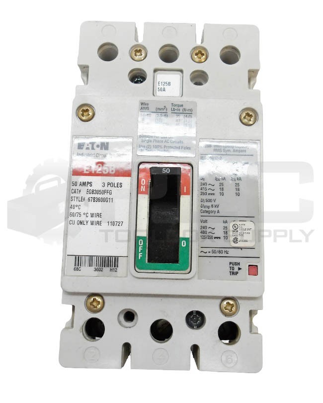 EATON E125B 50A 3 POLE CIRCUIT BREAKER EGB3050FFG