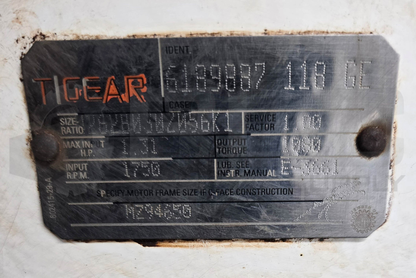 DODGE TIGEAR MZ94650 GEAR REDUCER 1.31HP 1750RPM 6189887 118 GE