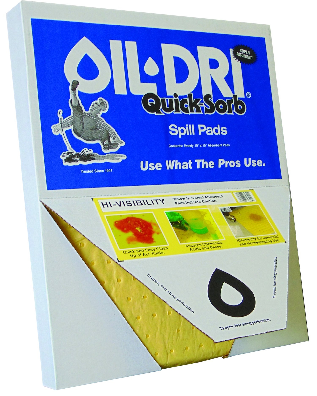 Oil Dri L72320 put over the spill yellow Quick-Sorb Oil pad for high visibility,
