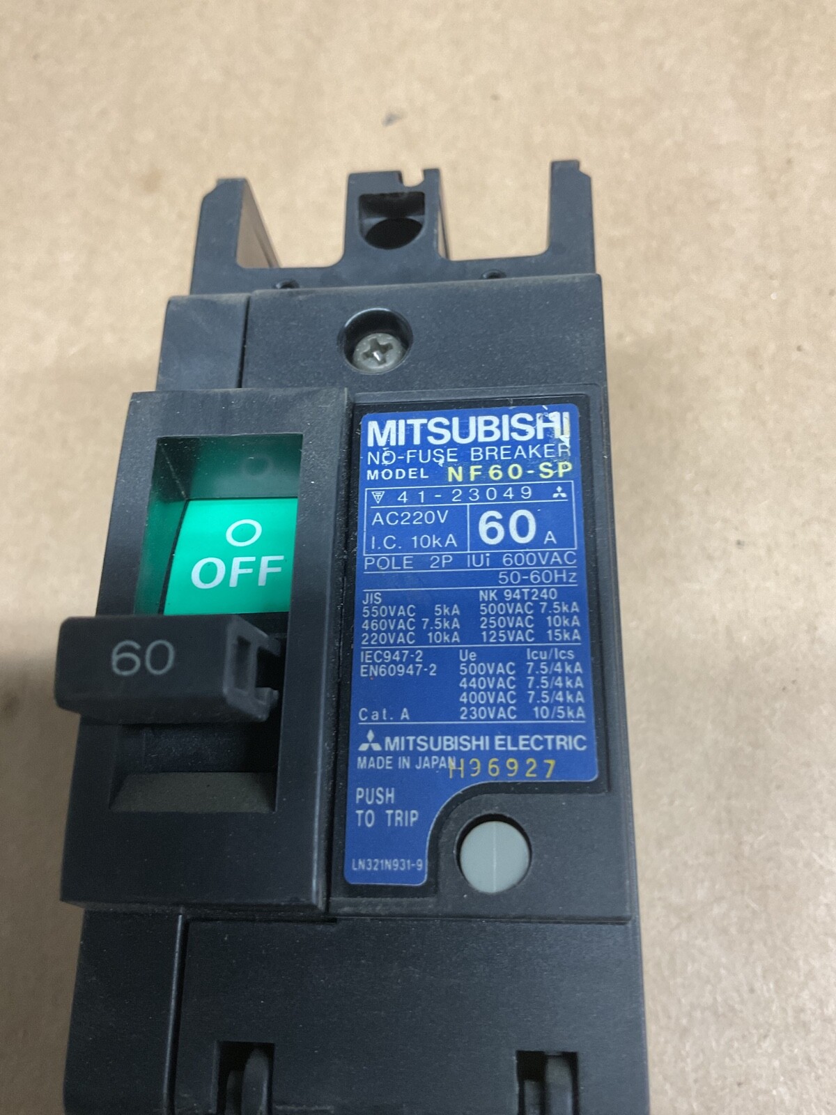 MITSUBISHI NF60-SP NO-FUSE CIRCUIT BREAKER 60A 2P 600V #4002PT139