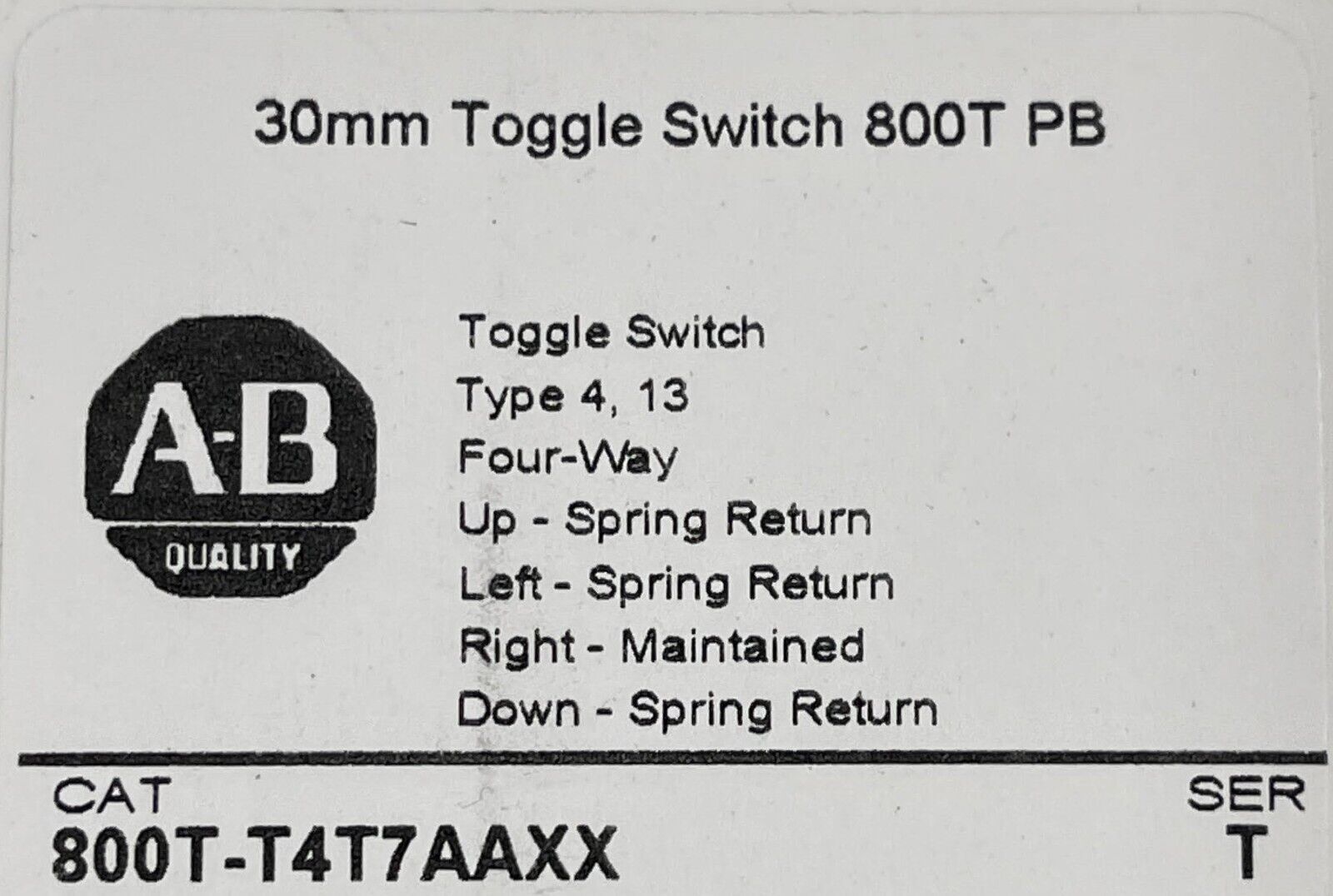 New! Allen Bradley 800T-T4T7AAXX 30mm Toggle Switch Four-Way Ser T Type 4,13