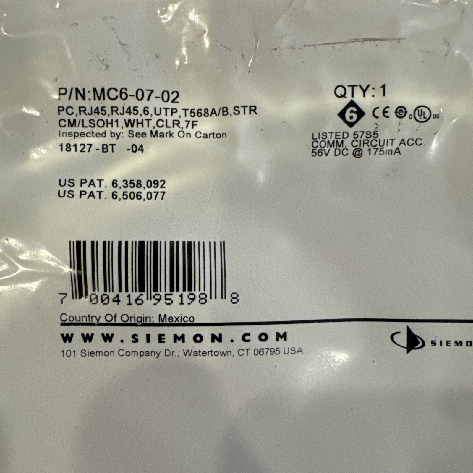 Quantity-10 SIEMON MC6-07-02 NSMP New. LS1 M3