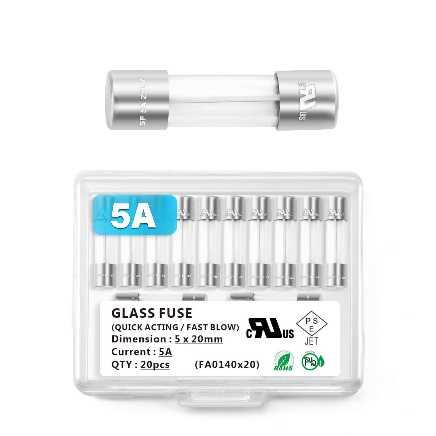 Chanzon(Pack of 20Pcs) UL Listed 5x20mm 5A 250V/125V 5 Amp Glass Fuses Fast…