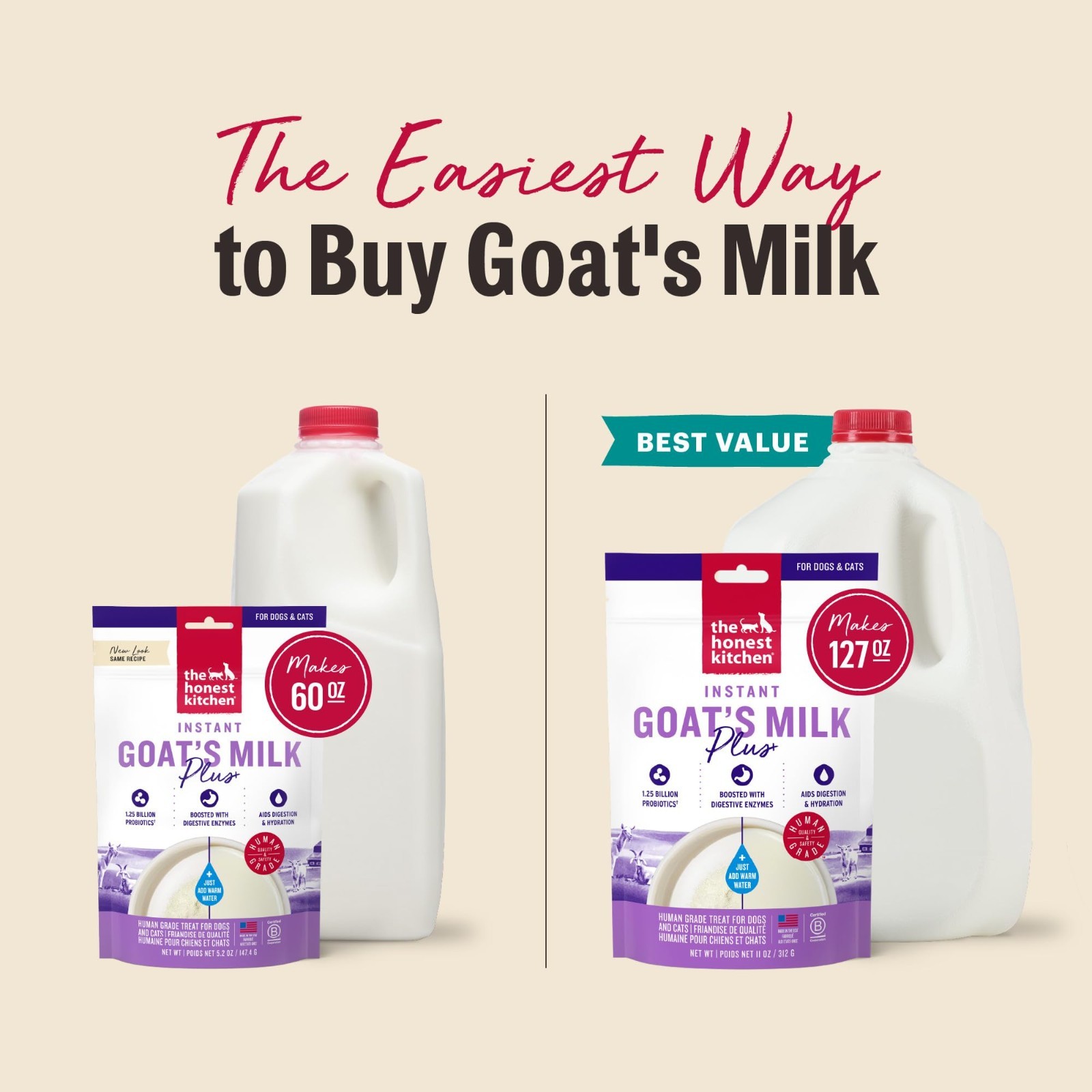 3 PACK The Honest Kitchen Human Grade Instant Goat’s Milk with Probiotics, 5.2oz