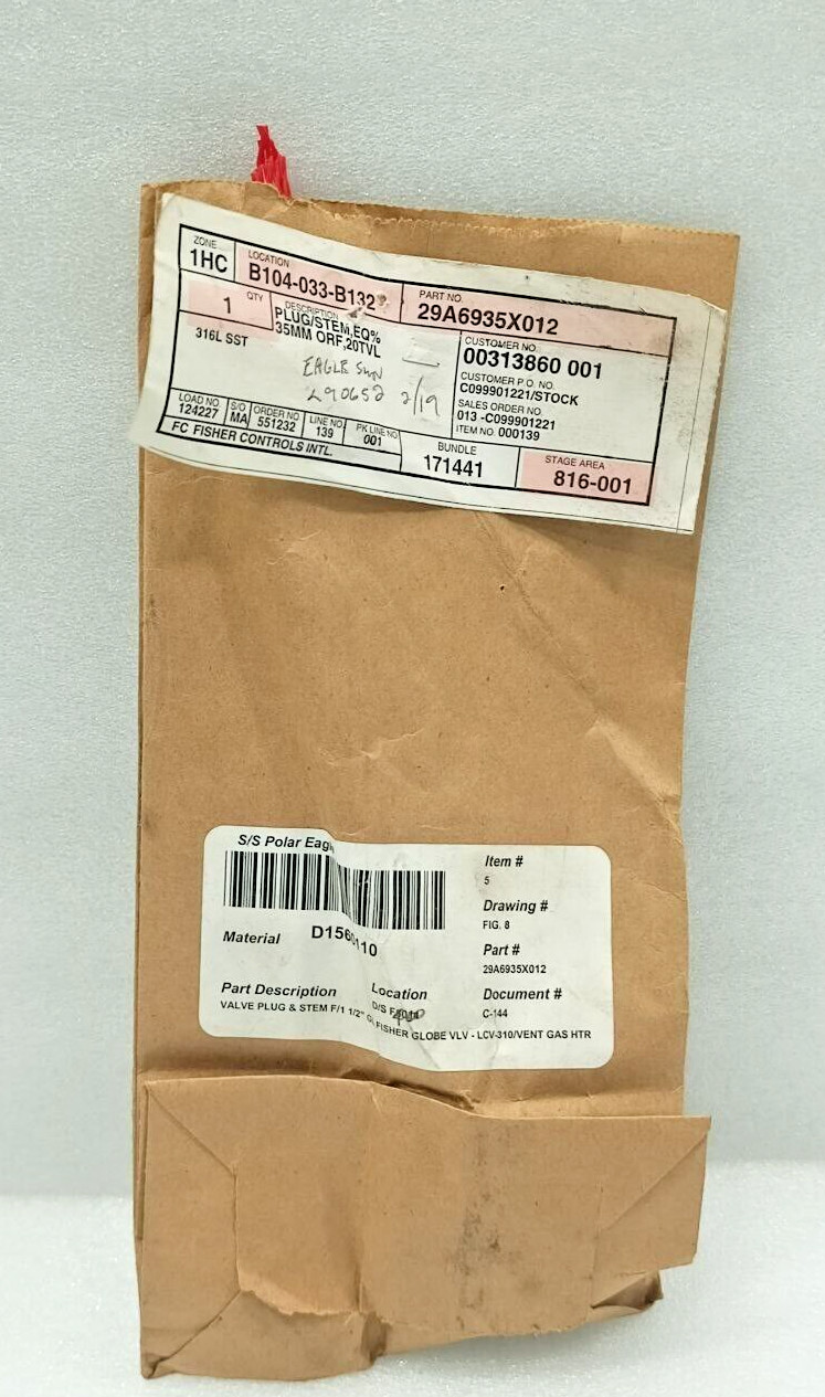 FISHER 29A6935X012 PLUG/STEM NEW FAST SHIPPING